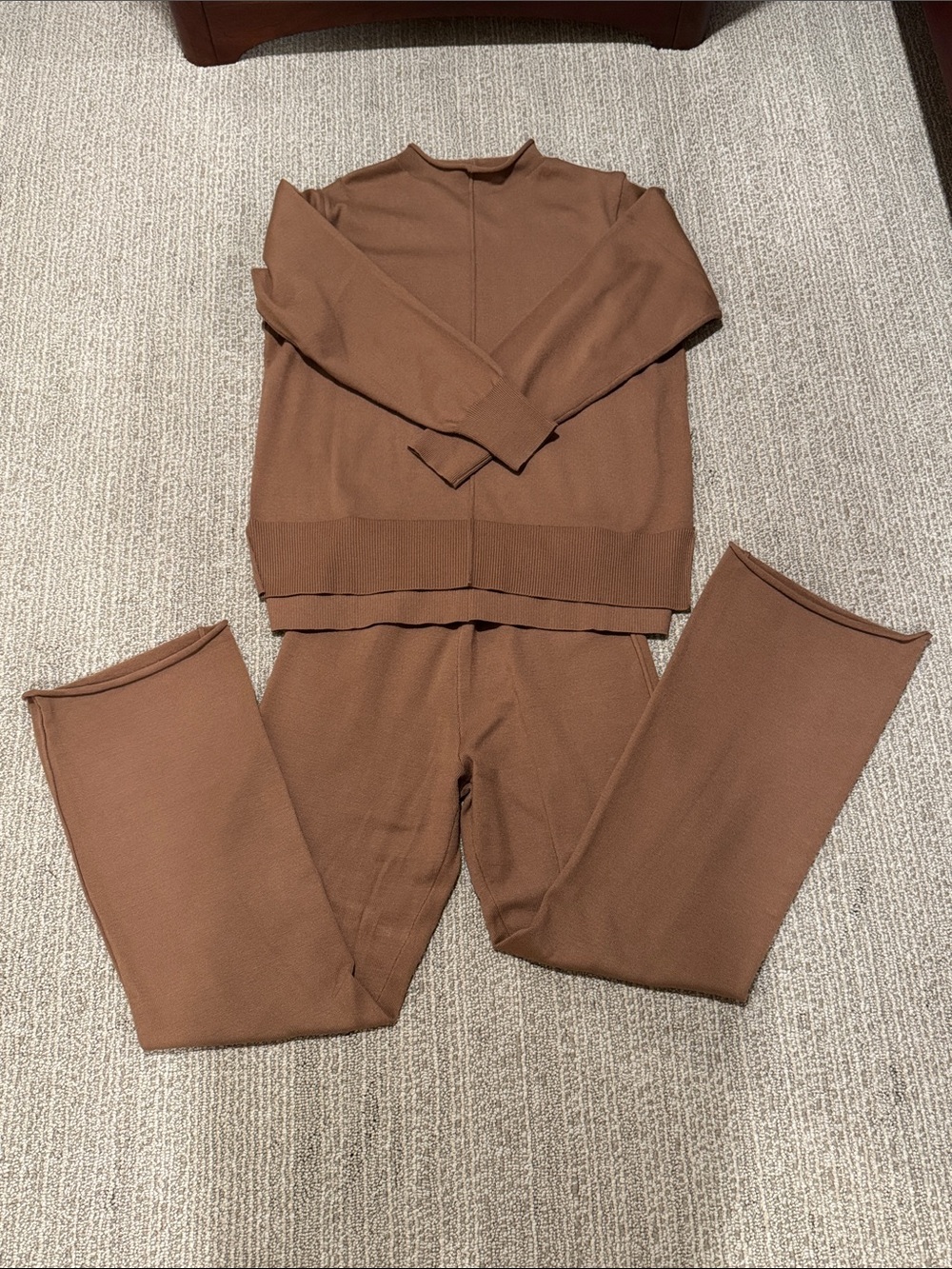 Source Unknown Brown Wide-Leg Knit Jumpsuit Set